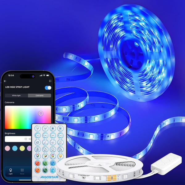 Aigostar Alexa LED Strip Lights 5m, Smart WiFi App Control, Compatible with Alexa and Google Assistant, Music Sync Mode, Led Lights for TV Bedroom Home Christmas Party