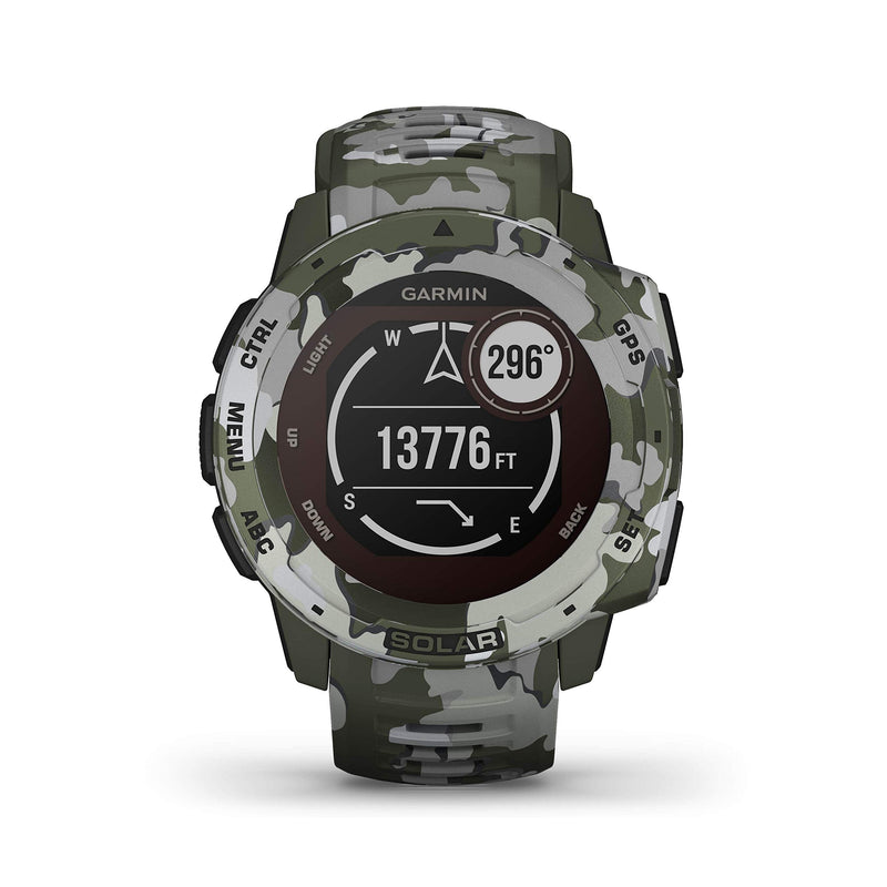 Garmin Instinct SOLAR, Rugged GPS Smartwatch, Built-in Sports Apps and Health Monitoring, Solar Charging and Ultratough Design Features, Lichen Camo