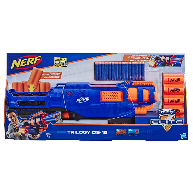 Trilogy DS-15 Nerf N-Strike Elite Toy Blaster with 15 Official Nerf Elite Darts and 5 Shells – For Children, Teens, Adults