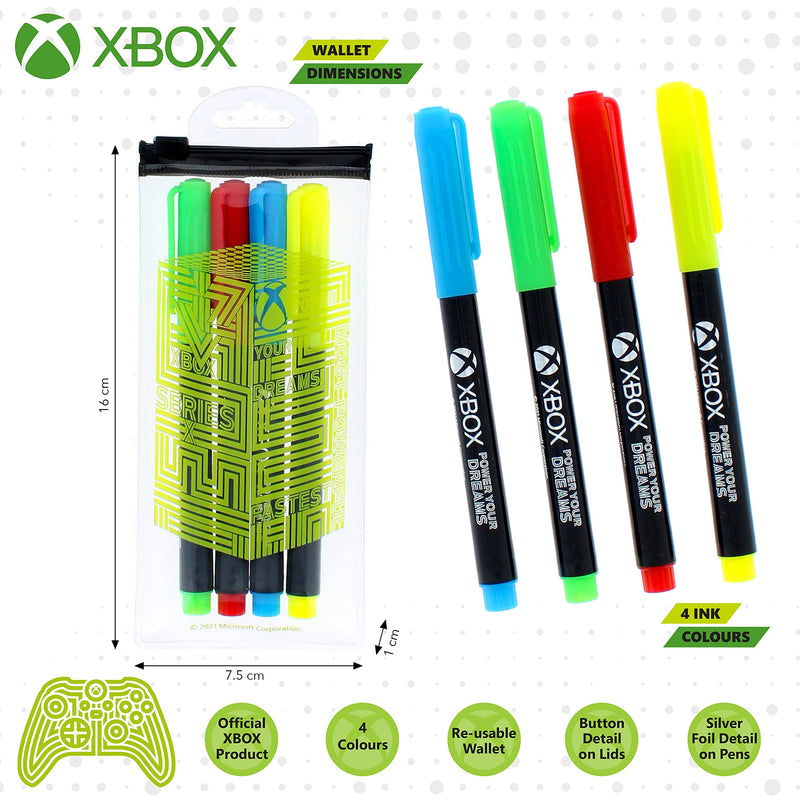 Xbox Pen Set | Fineliner Pens | XBox Accessories | Writing and Colouring Pens | Back to School Stationery Supplies | Gifts for Boys & Girls | XBox Pens