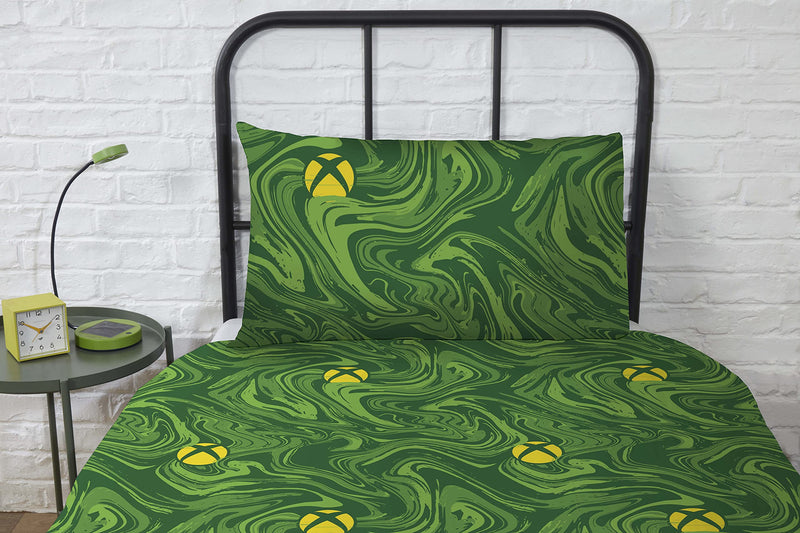 CnA Stores Xbox Single Duvet Cover Set Reversible Black & Green Gamers Bedding With Pillowcase