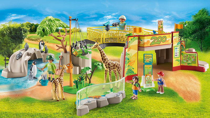 Playmobil 71190 Family Fun Experience Zoo, playset with animals, enclosures and penguin pool, a Zookeeper and visitors, toy for Children aged 4+