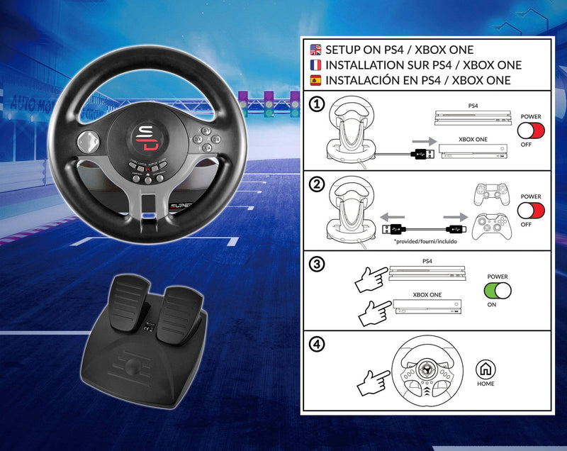 Subsonic Superdrive - Racing Steering Wheel Driving Wheel SV200 with pedals and shift paddles for Nintendo Switch - PS4 - Xbox One - PC