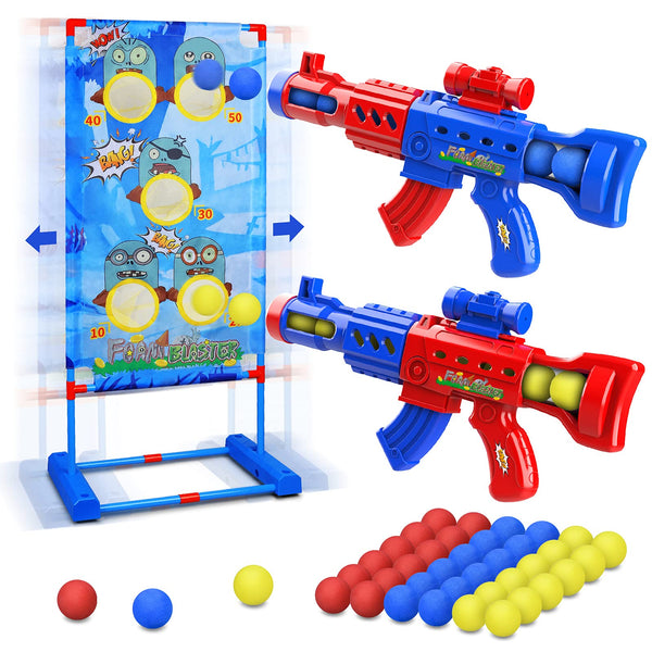 Shooting Game Toy for Age 6, 7, 8, 9, 10+ Years Old Boys and Girls, Popper Air Toy Guns with Moving Shooting Target & 36 Foam Balls, Outdoor Garden Toys Gifts - Compatible with Nerf Toy Guns