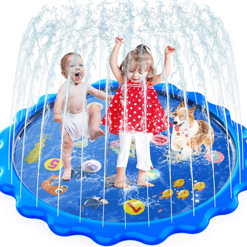 Toddler Toys - Splash Pad, 68"/170cm Sprinkler & Splash Play Mat for Toddlers Dogs, Inflatable Outdoor Sprinkler Pad Wading Pool with 5 Patches for Kids Age 3+, Water Toys for Summer Garden Beach