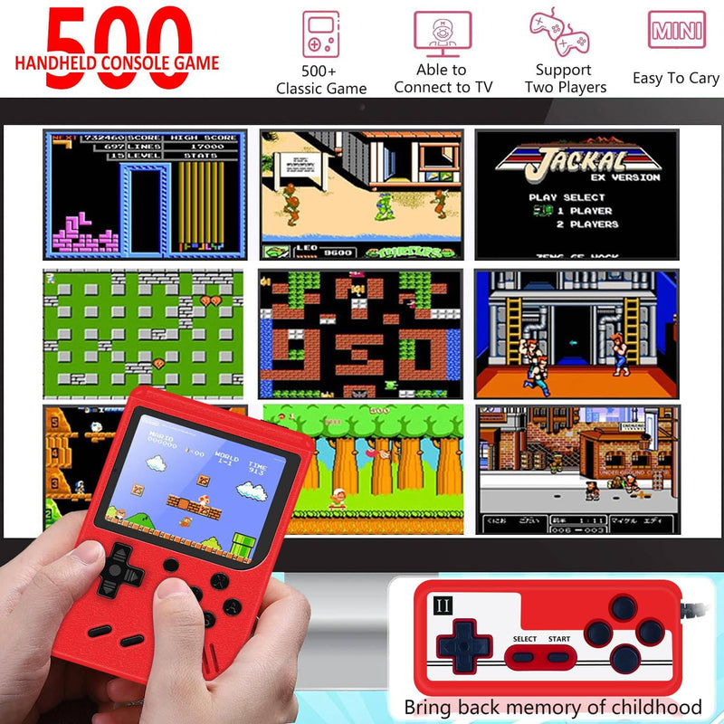 Handheld Game Console with 1200mAh Rechargeable Battery, 500 Classic Games 3.0-Inch Screen Support TV Connection & Two Players, Portable Game Console Ideal Christmas or Birthday Gift for Kids Adult