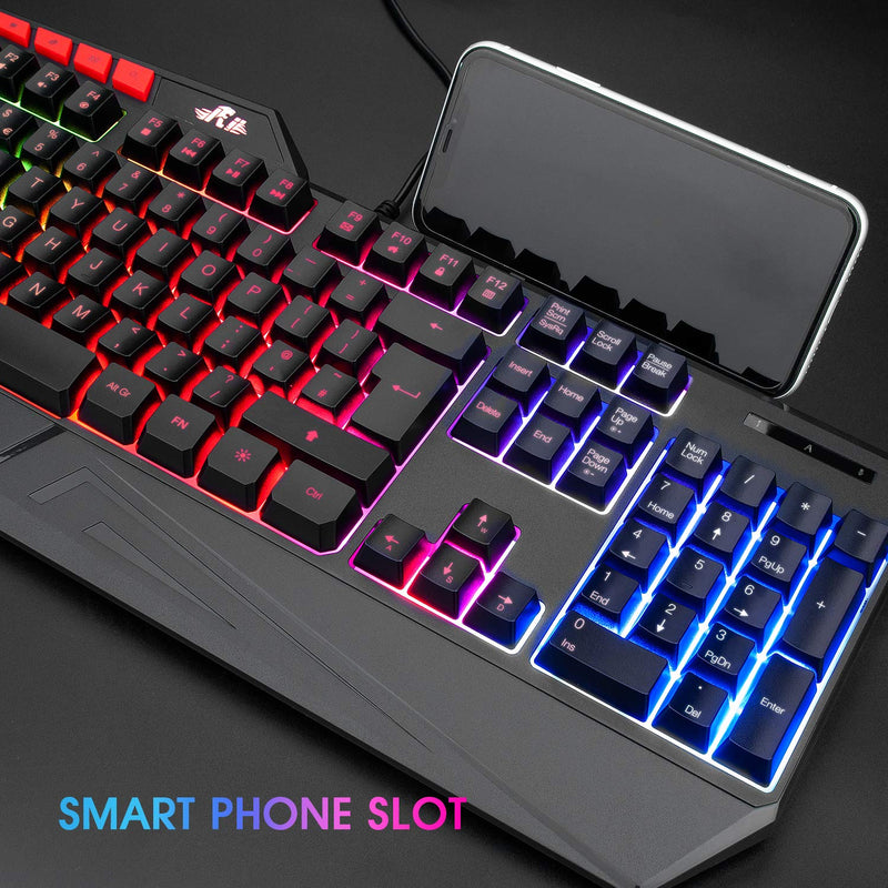 Rii RK202 Gaming Keyboard,LED Rainbow Backlit Light up Keyboard With Membrane Keys,Spill-Resistant,for PC Computer,Laptop,Windows,Gamer,Xbox one,PS4,PS5-UK Layout