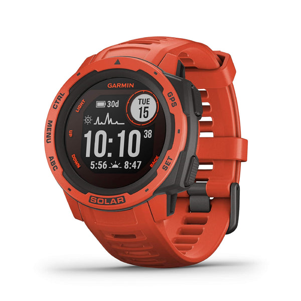 Garmin Instinct SOLAR, Rugged GPS Smartwatch, Built-in Sports Apps and Health Monitoring, Solar Charging and Ultratough Design Features, Flame Red