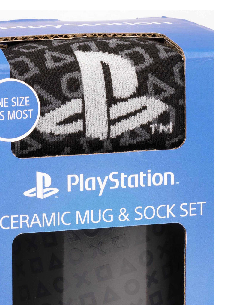 Playstation Cup and Socks for Kids | Video Game Console Logo Coffee Mug One Size Socks | Gaming Presents Birthday Christmas | Blue Black Ceramic Homeware 11oz