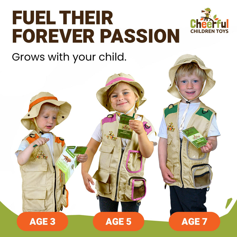 Cheerful Children Toys Kids Explorer Kit Bug Hunting Kit Explorer Costume includes Explorer Hat Cargo Vest - 3-7 year old boys girls Outdoor Backyard Safari Nature Zoo Keeper STEM Educational Toys