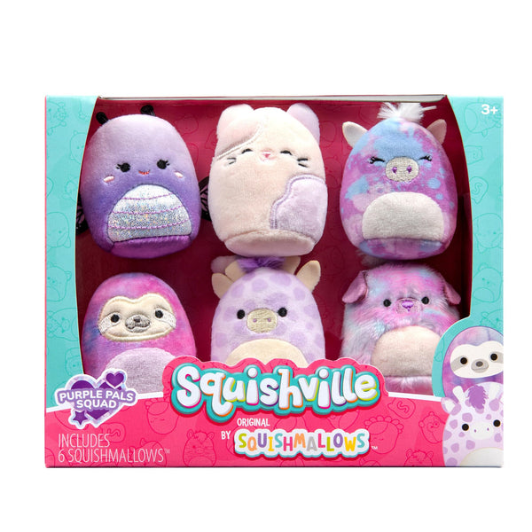 Squishville by Original Squishmallows Purple Pals Squad Plush - Six 2-Inch Squishmallows Plush Including Bashira, Mollie, Carlota, Patrick, Rida, and Jazzy - Toys for Kids