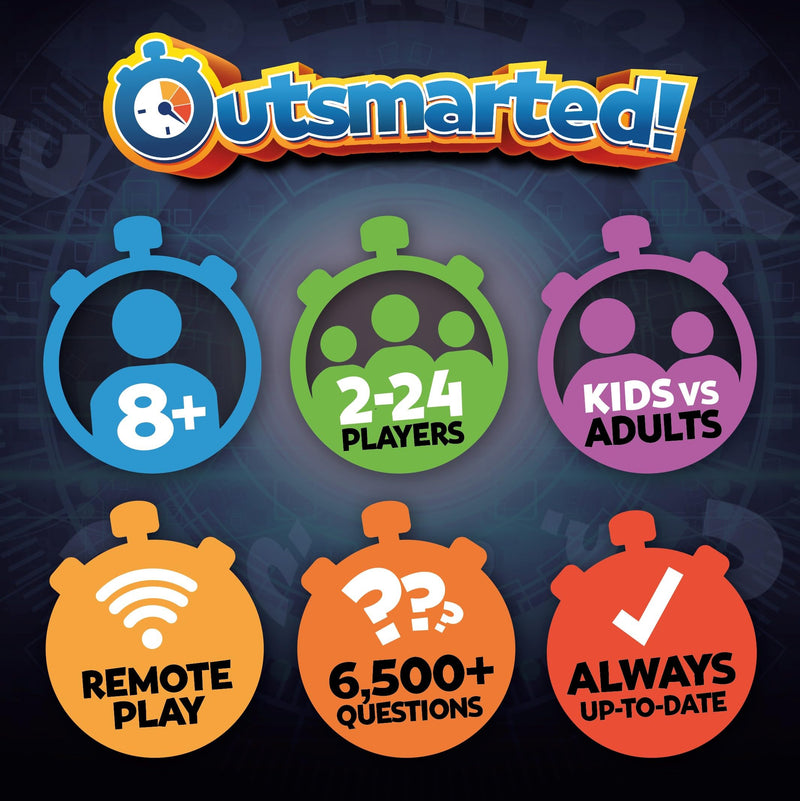 OUTSMARTED! The Live Family Quiz Show Board Game | Ages 8+ | For 2 to 24 Players 2023 Edition