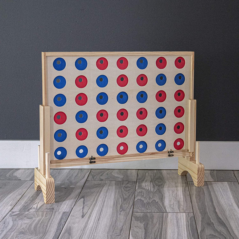 Prextex Big 4 in a Row: Giant Wooden Connect 4 Outdoor Game - Family Fun for Kids and Adults, Perfect for Garden Parties, Travel, and Outdoor Gatherings, with Travel Bag - A Fantastic Stocking Filler!