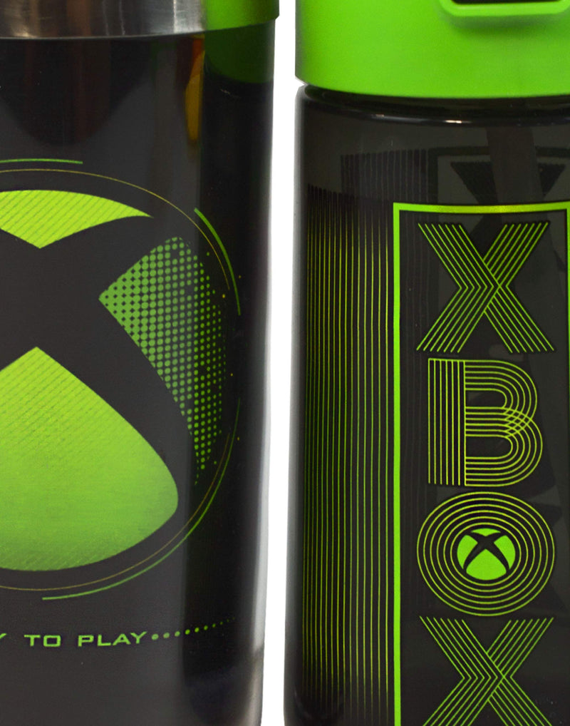 Xbox Water Bottle & Travel Mug Gift Set For Adults & Kids | Gaming Sports Drink 18oz & Stainless Steel Flask 14oz | Black & Green Waterproof Drinking Cups