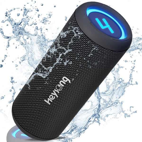 HEYSONG Bluetooth Speaker, Portable Wireless Waterproof Speakers with Led Light, 30W Stereo, Good Bass, TF Card, USB Playback, Dual Pairing For Camping, Pool, Shower, Bike, Kayak, Beach, Gifts for Men