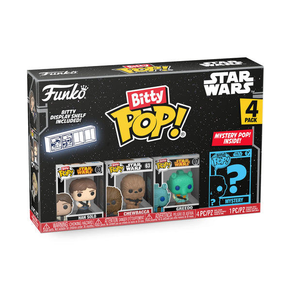 Funko Bitty POP! Star Wars - Han Solo™, Chewbacca™, Greedo™ and A Surprise Mystery Mini Figure - 0.9 Inch (2.2 Cm) Collectable - Stackable Display Shelf Included - Gift Idea - Party Bags Stocking