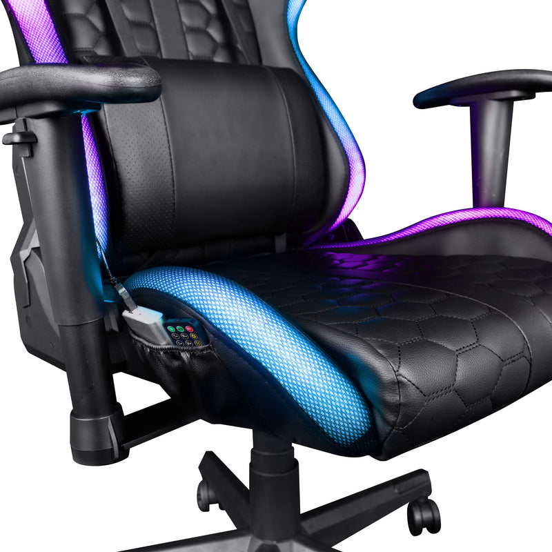 Trust Gaming Chair with RGB LED-illuminated Edges GXT 716 Rizza - Ergonomic PC Desk Swivel Chair with 350 Colours and Effects, Full Rotatable Seating, 175° Tiltable Backrest - Black