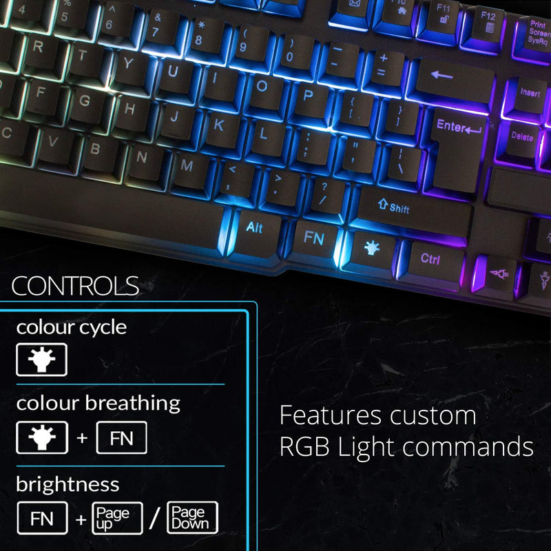 Orzly Gaming Keyboard RGB USB Wired Rainbow Keyboard Designed for PC Gamers, PS4, PS5, Laptop, Xbox, Nintendo Switch, RX-250 Hornet Edition (Black)