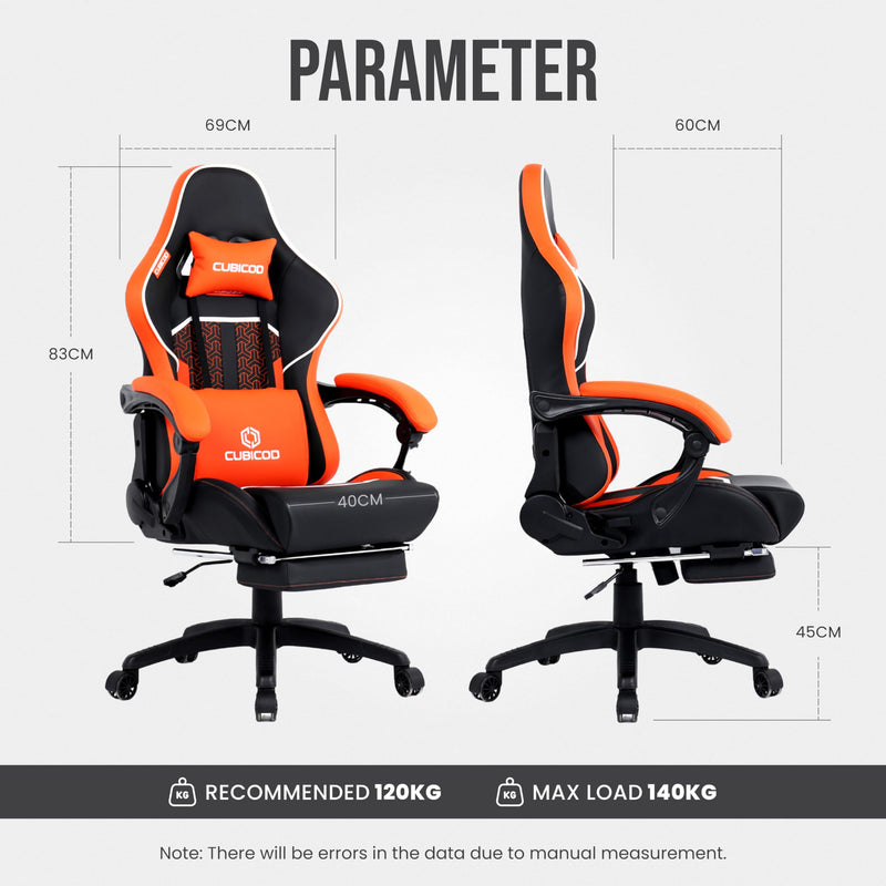 CUBICOD Gaming Chair With Footrest, Computer Ergonomic Video Game Chair, Backrest, Seat Height Adjustable, Lumbar Support, Massage, Swivel Task Chair for Adults (Model Quantum, Black - Orange)