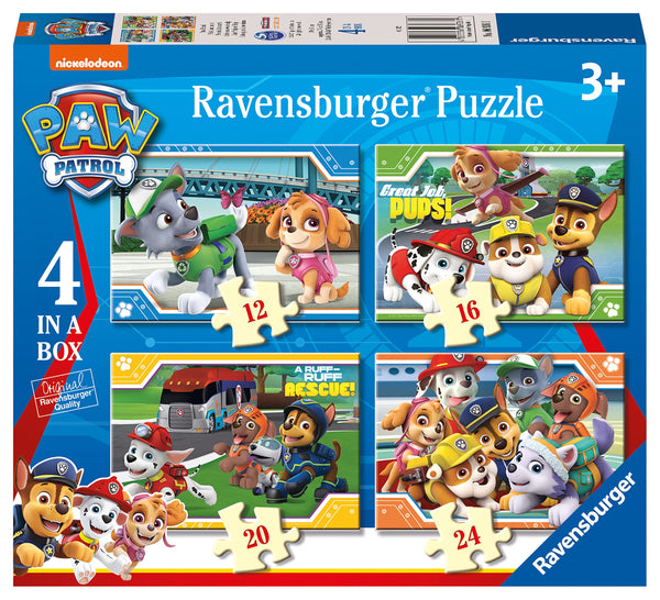Ravensburger Paw Patrol 4 in Box (12, 16, 20, 24 Pieces) Jigsaw Puzzles for Kids Age 3 Years Up