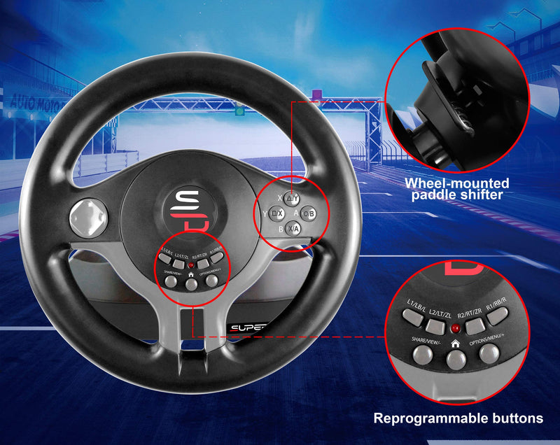 Subsonic Superdrive - Racing Steering Wheel Driving Wheel SV200 with pedals and shift paddles for Nintendo Switch - PS4 - Xbox One - PC