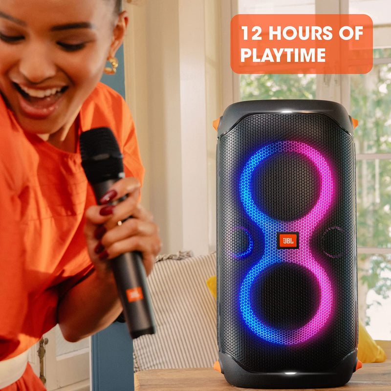 JBL PartyBox110 Portable Indoor and Outdoor Party Speaker with Built-In Lights, IPX4 Splashproof Design, Deep Bass and 12 Hours of Playtime, in Black