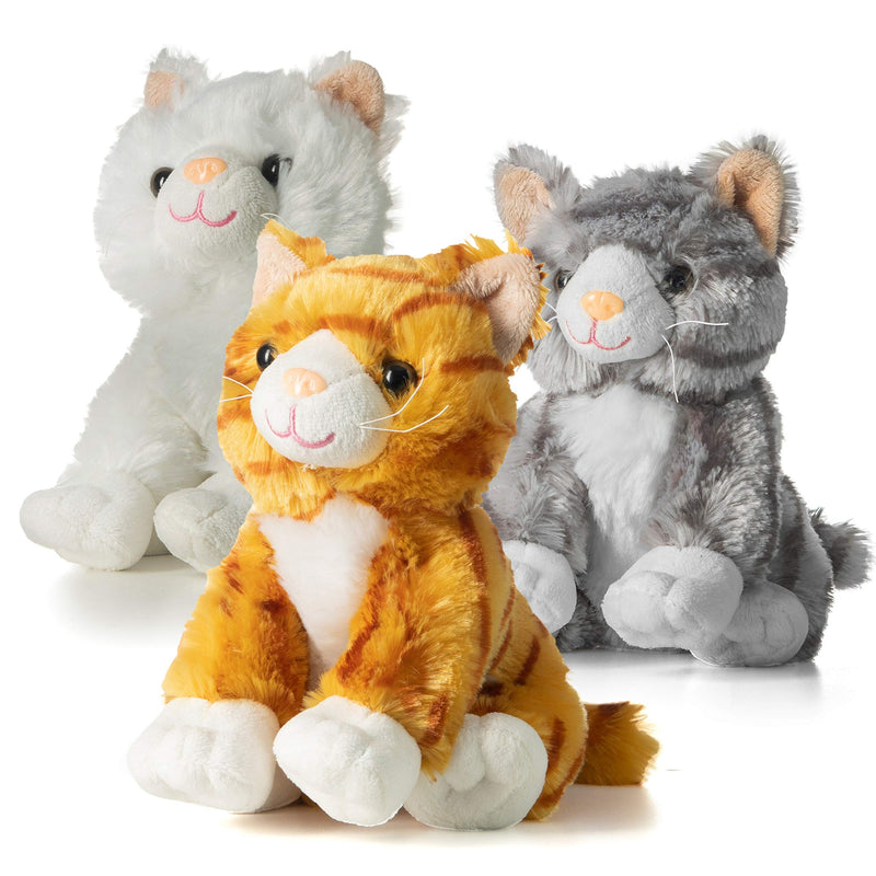 Prextex 10-inch Adorable Trio Soft Toy Cat Teddy Bear Stocking Fillers - Large Plush Toy Cat for Kids, Realistic Ginger, Grey & White Cat Plushies, Perfect for Cuddling Perfect Cat Plush Toys for Kids