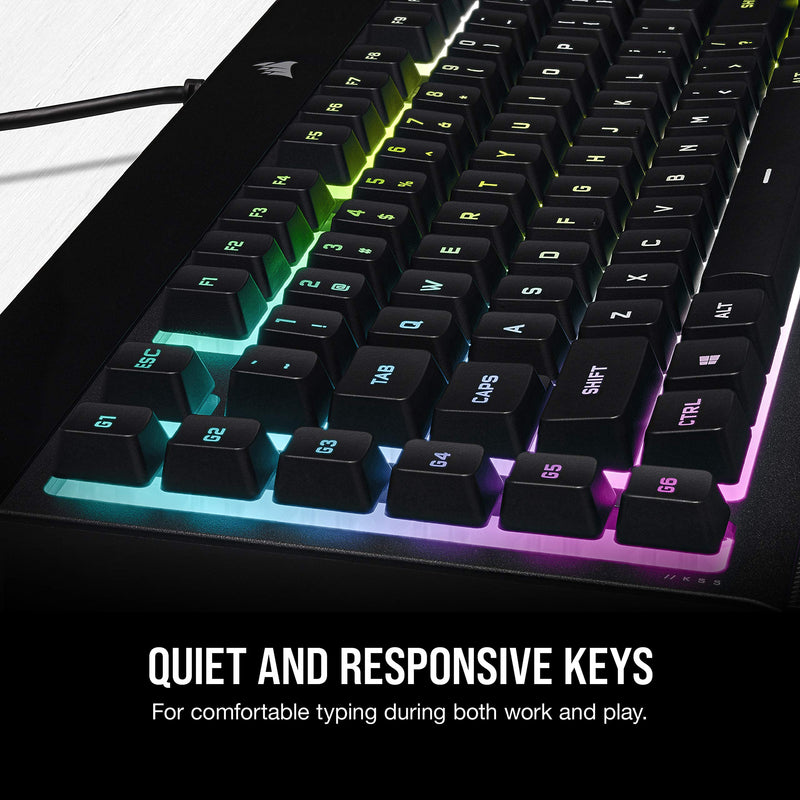 CORSAIR K55 RGB PRO XT Membrane Wired Gaming Keyboard – IP42 Dust and Spill-Resistant – 6 Macro Keys with Elgato Integration – iCUE Compatible – QWERTY UK – PC, Mac, Xbox – Black