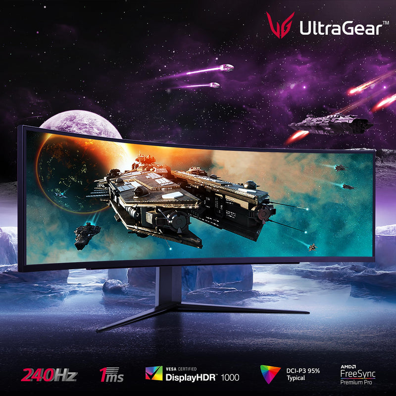 LG UltraGear Curved Gaming Monitor 49GR85DC, 49 inch, 1440p, 240Hz, 1ms GtG, VA Display, HDR 10, AMD FreeSync compatible, Smart Energy Saving, Displayport, HDMI