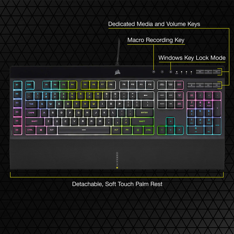 CORSAIR K55 RGB PRO XT Membrane Wired Gaming Keyboard – IP42 Dust and Spill-Resistant – 6 Macro Keys with Elgato Integration – iCUE Compatible – QWERTY UK – PC, Mac, Xbox – Black