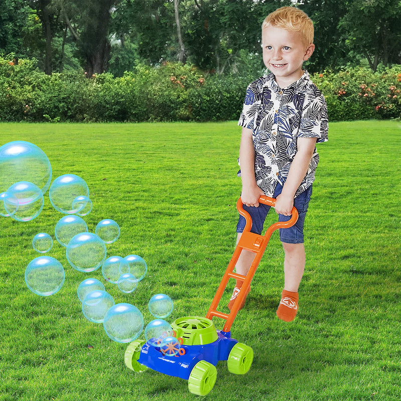 KreativeKraft Lawn Bubble Mower Push Along Toy Lawnmower For Kids And Toddlers With Bubble Machine Soapy Solution Included | Gift Idea For Children From Age 5 | Garden Play Tools And Accessories