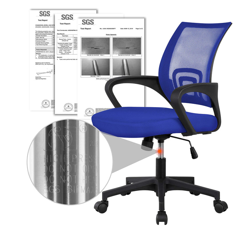 Yaheetech Office Chair Computer Chair Mid Back Adjustable Desk Chair with Lumbar Support Armrest, Swivel Mesh Task Gaming Chair for Home Office Study Blue