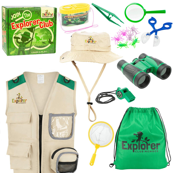 Cheerful Children Toys Kids Explorer Kit Bug Hunting Kit Explorer Costume includes Explorer Hat Cargo Vest - 3-7 year old boys girls Outdoor Backyard Safari Nature Zoo Keeper STEM Educational Toys