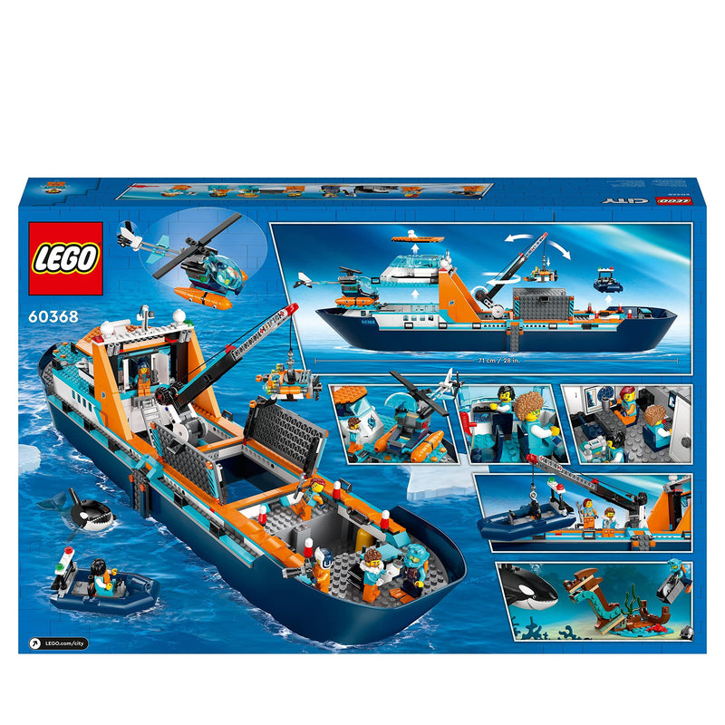 LEGO 60368 City Arctic Explorer Ship, Large Toy Boat that Floats with a Helicopter, Dinghy, Sub, Viking Shipwreck, 7 Minifigures and an Orca Figure, Gift for 7+ Year Old Kids, Boys, Girls