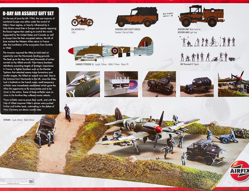 Airfix D-Day Air Assault Set Model Aircraft Gift Set, 1:72 Scale Plastic Model Aircraft/Plane Kits, Includes: 12x Humbrol Acrylic Paints, 2x Brushes & 1x Poly Cement