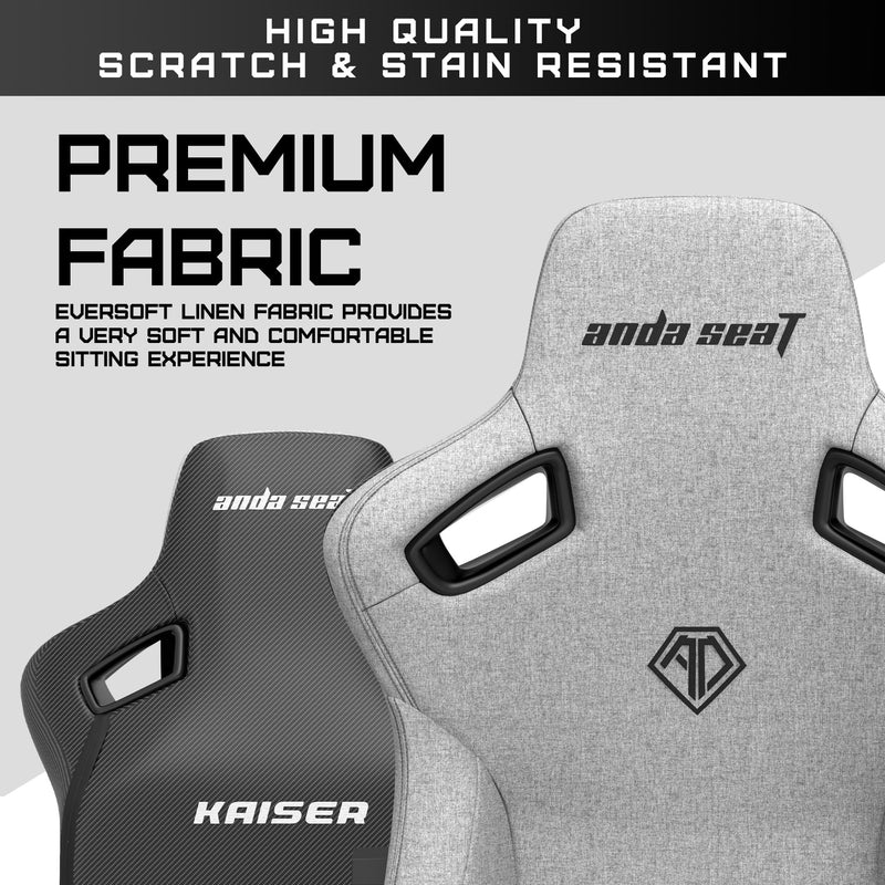 Anda Seat Kaiser 3 Large Gaming Chairs - Ergonomic Grey Fabric Gaming Chair for Adults, Reclining Office and Gaming Seat, Gamer Chair with Magnetic Neck Pillow & Lumbar Support