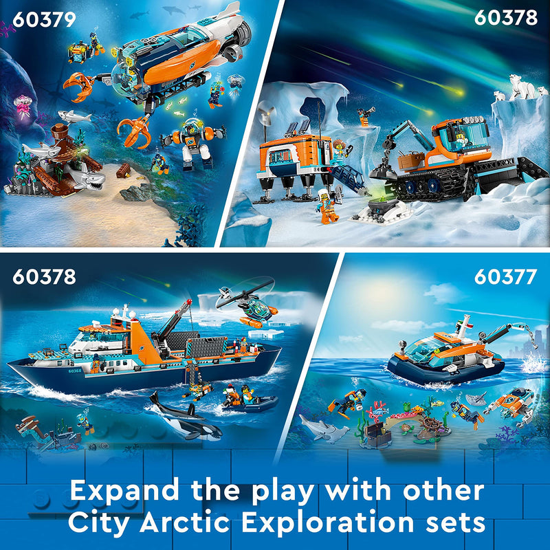 LEGO 60368 City Arctic Explorer Ship, Large Toy Boat that Floats with a Helicopter, Dinghy, Sub, Viking Shipwreck, 7 Minifigures and an Orca Figure, Gift for 7+ Year Old Kids, Boys, Girls