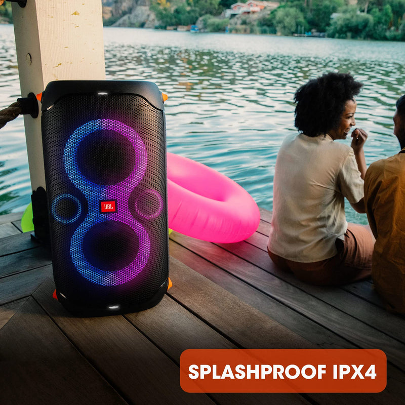 JBL PartyBox110 Portable Indoor and Outdoor Party Speaker with Built-In Lights, IPX4 Splashproof Design, Deep Bass and 12 Hours of Playtime, in Black