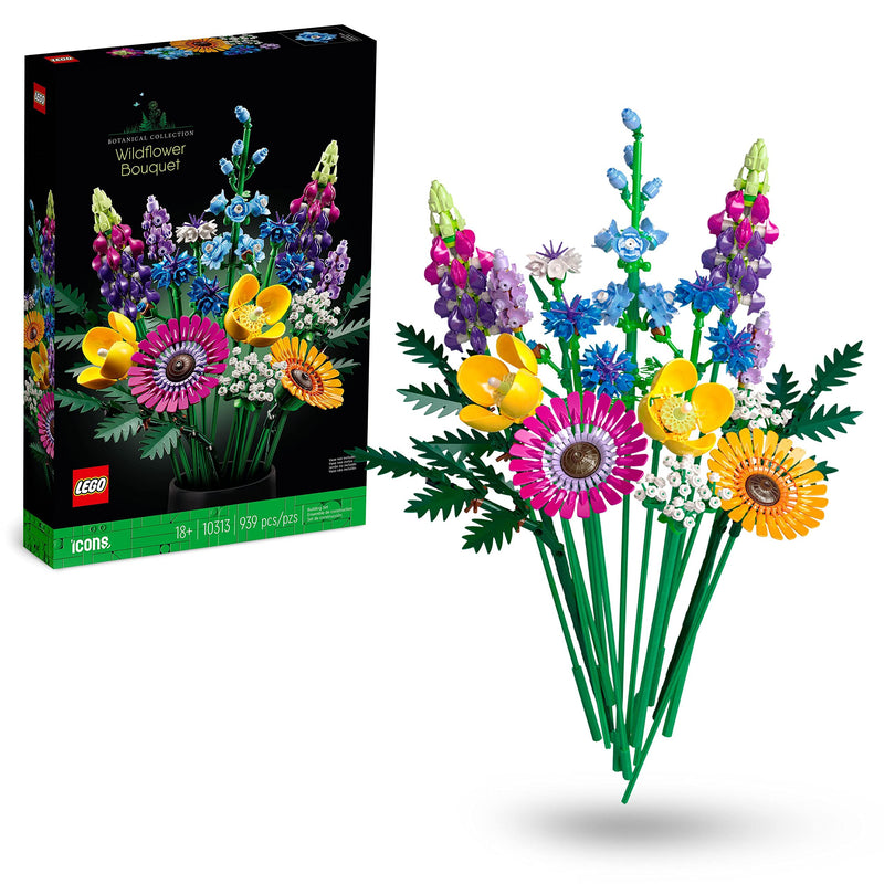 LEGO 10313 Icons Wildflower Bouquet Set, Artificial Flowers with Poppies and Lavender, Crafts for Adults, Home Décor, Valentine's Day Treat, Gifts for Women, Men, Her & Him, Botanical Collection
