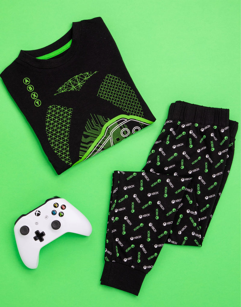 Xbox Pyjamas For Boys | Kids Black Green Gamer T-Shirt & Leggings Trousers Pjs | Game Console Controller Merchandise Gifts 10-11 Years