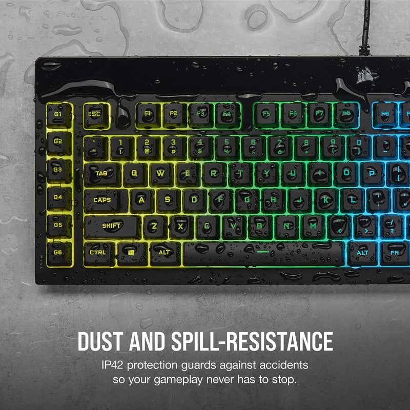 CORSAIR K55 RGB PRO XT Membrane Wired Gaming Keyboard – IP42 Dust and Spill-Resistant – 6 Macro Keys with Elgato Integration – iCUE Compatible – QWERTY UK – PC, Mac, Xbox – Black