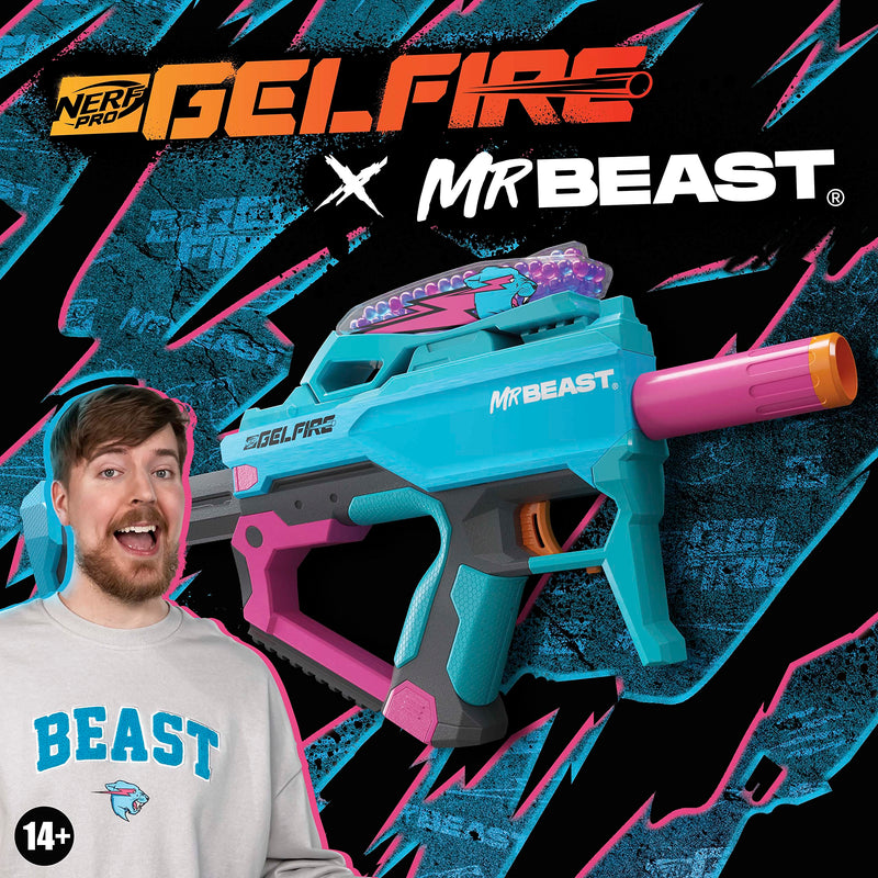 Nerf Pro Gelfire X MrBeast Blaster, 1600 Gelfire Rounds, 300 Round Hopper, Rechargeable Battery, Eyewear