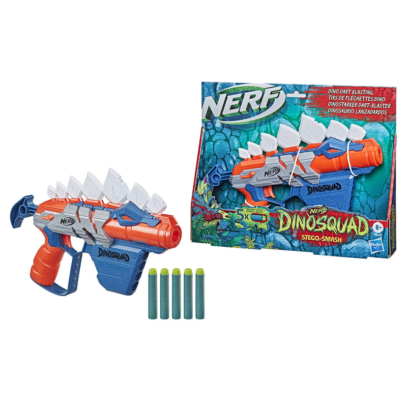 Nerf DinoSquad Stegosmash Dart Blaster, 4-Dart Storage, 5 Official Nerf Darts, Dinosaur Design, Stegosaurus Spikes 5010993800186