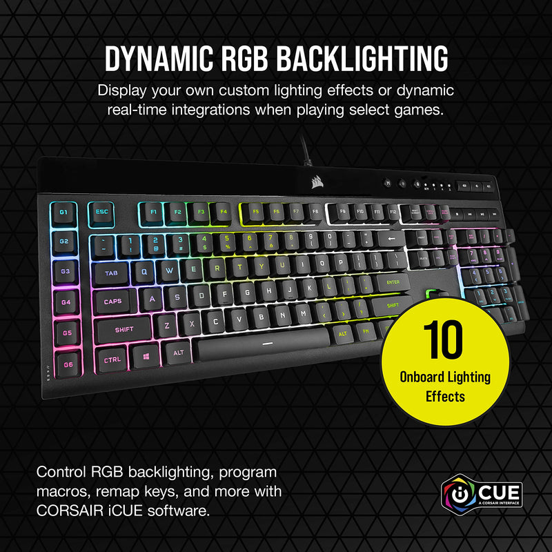 CORSAIR K55 RGB PRO XT Membrane Wired Gaming Keyboard – IP42 Dust and Spill-Resistant – 6 Macro Keys with Elgato Integration – iCUE Compatible – QWERTY UK – PC, Mac, Xbox – Black