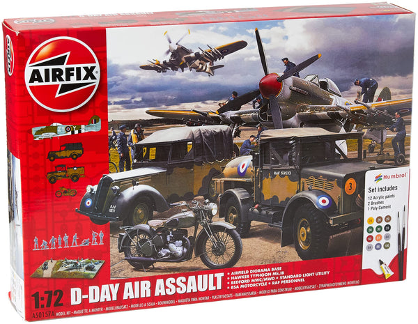 Airfix D-Day Air Assault Set Model Aircraft Gift Set, 1:72 Scale Plastic Model Aircraft/Plane Kits, Includes: 12x Humbrol Acrylic Paints, 2x Brushes & 1x Poly Cement