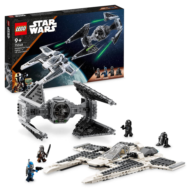 LEGO 75348 Star Wars Mandalorian Fang Fighter vs. TIE Interceptor, Starfighter Building Toy Set for Kids with 3 Minifigures, Droid Figure and Darksaber, Collectible Gift Idea