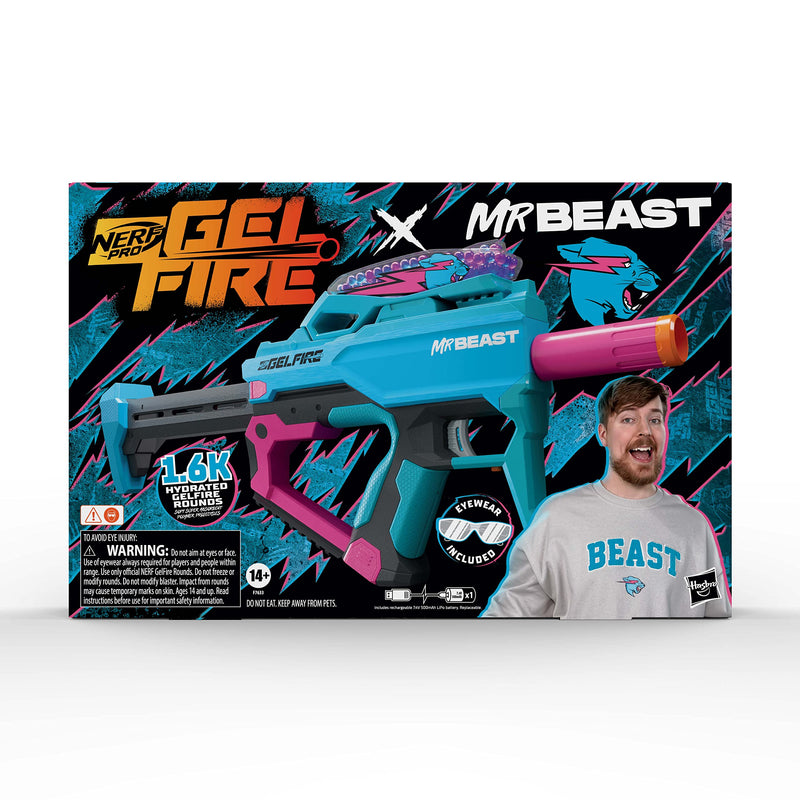 Nerf Pro Gelfire X MrBeast Blaster, 1600 Gelfire Rounds, 300 Round Hopper, Rechargeable Battery, Eyewear