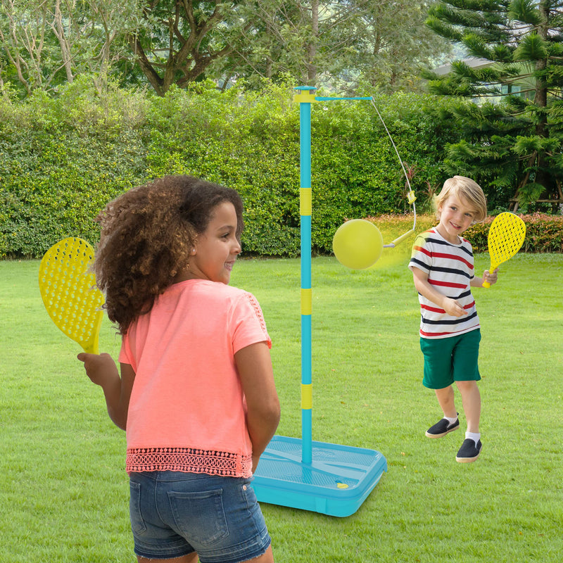 Early Fun All Surface Junior Swingball Set, For ages 3+, Introduction to Swingball, Foam Ball and little hands bats, Tangle Free Top Spinner, All Surface Base, Blue and Yellow, 36 x 46 x 10 cm